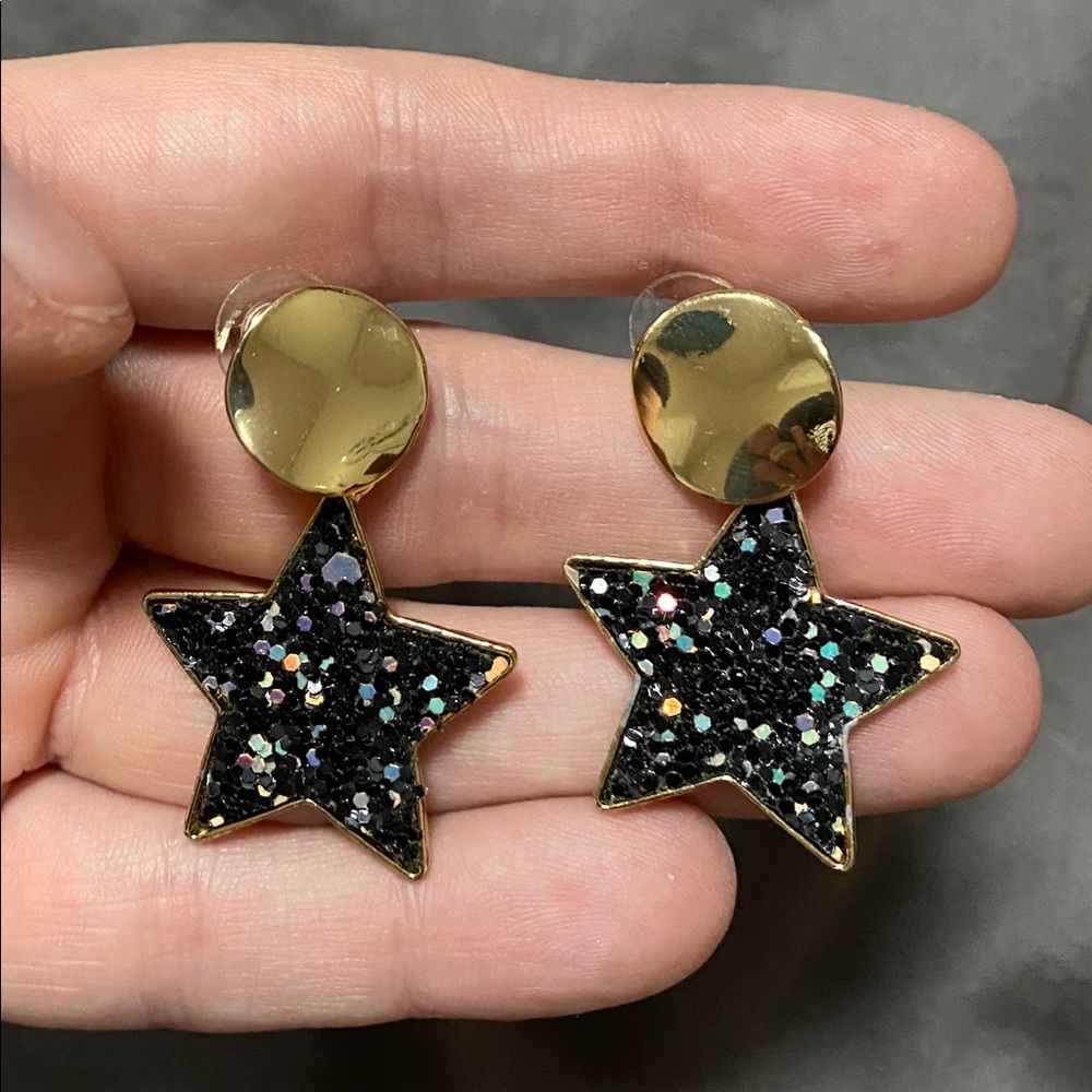 Jennaration Black Glitter Star Earrings